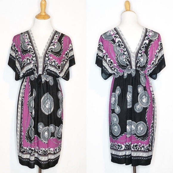 Other - Black/Purple Bandana Print Swim Coverup Dress
